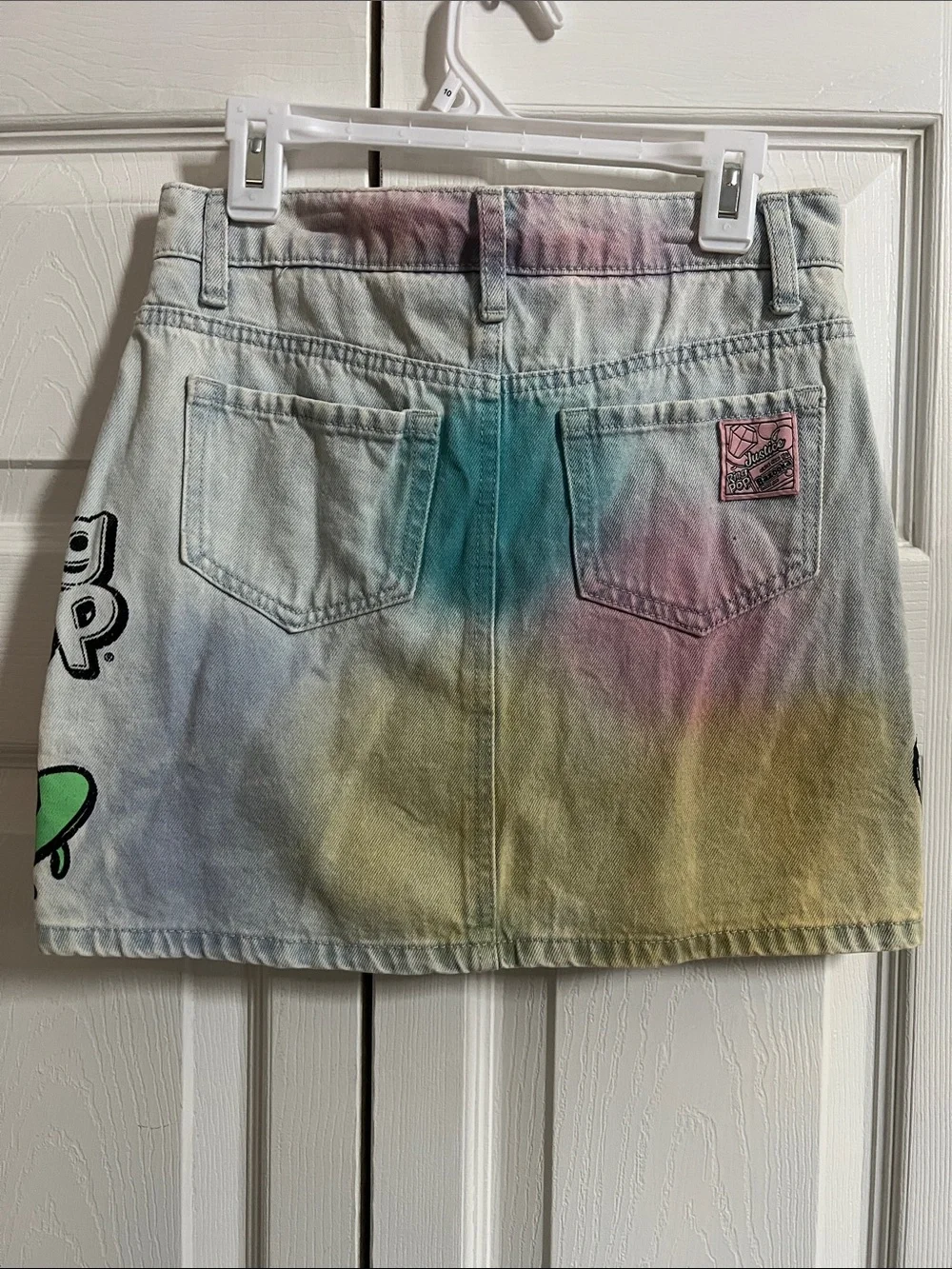 Justice Pastel Tie-Dye Mini Skirt with Bubblegum and Gem Graphics